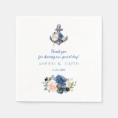 ピンク航海の赤面ブルーフローラ結婚いかり スタンダードカクテルナプキン (正面)