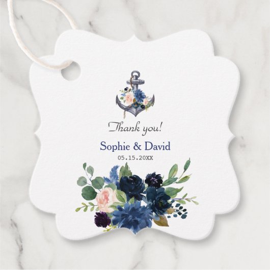 ピンク航海の赤面ブルーフローラ結婚いかり フェイバータグ (正面)