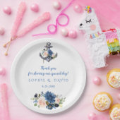ピンク航海の赤面ブルーフローラ結婚いかり ペーパープレート (パーティー)