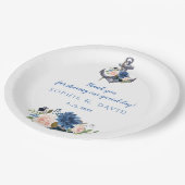 ピンク航海の赤面ブルーフローラ結婚いかり ペーパープレート (アングル)