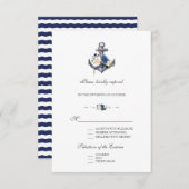 ピンク航海の赤面ブルーフローラ結婚いかり 出欠カード (正面/裏面)