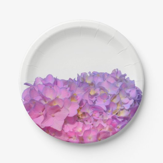 ピンク色あじさいエレガントピンク紫色の花 ペーパープレート (正面)
