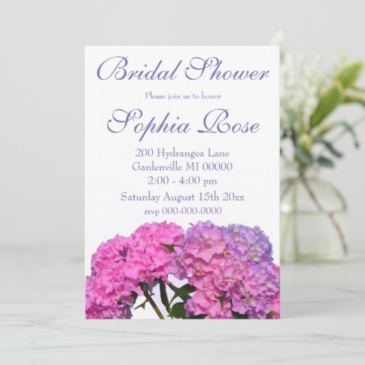 ピンク色あじさいエレガントピンク紫色の花 招待状 (スタンド正面)