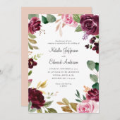 ピンク色でブルゴーニュ色の緑とイチジクのフローラ結婚の (正面/裏面)