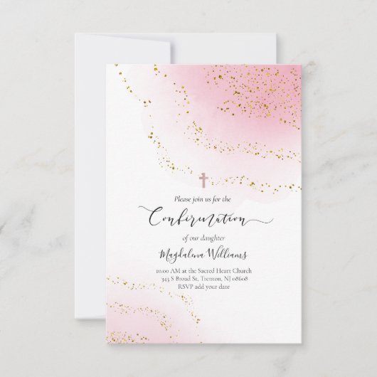 ピンク色とフェイクグリッター確認 招待状 (正面)