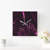 ピンク色と濃い背景の尖った曲線 スクエア壁時計 (ホーム)