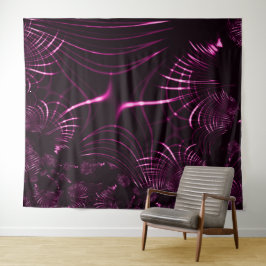 ピンク色と濃い背景の尖った曲線 タペストリー