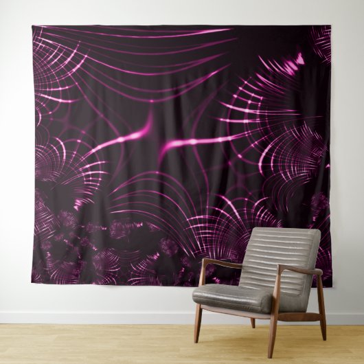 ピンク色と濃い背景の尖った曲線 タペストリー (インサイチュ(横))