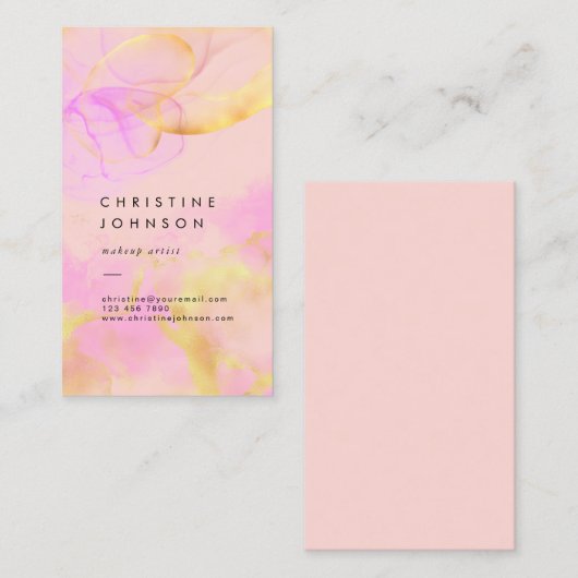 ピンク色にアルコールのインクが飛び散る赤面 名刺 (正面/裏面)