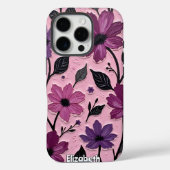 ピンク色にテクスチャ付き紫色の花 Case-Mate iPhoneケース (裏面)