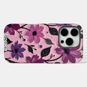 ピンク色にテクスチャ付き紫色の花 Case-Mate iPhoneケース (裏面 (横))