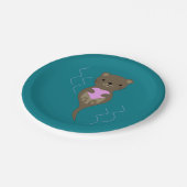 ピンク色にハグかわいいオッターハート ペーパープレート (アングル)