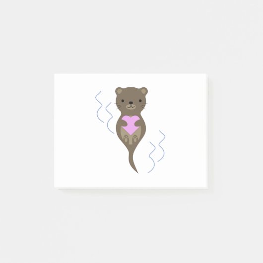 ピンク色にハグかわいいオッターハート ポストイット (正面)