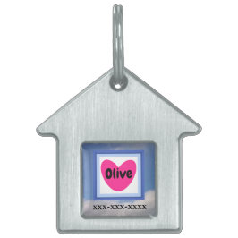 ピンク色に名前を付けた曇り空の写真かわいいハート ペットネームタグ