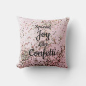 ピンク色に紙吹雪を広げる クッション (正面)