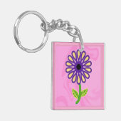ピンク色に紫の黄色い緑の茎花の画像 キーホルダー (正面左)