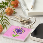 ピンク色に紫の黄色い緑の茎花の画像 キーホルダー (正面右)