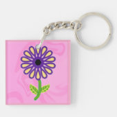 ピンク色に紫の黄色い緑の茎花の画像 キーホルダー (裏面)