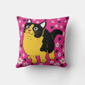 ピンク色に黒い黄色の白かわいい猫と花 クッション (裏面)