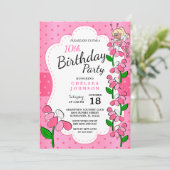 ピンク色のかわいいリトル·フェアリー00誕生日の女の子 招待状 (スタンド正面)