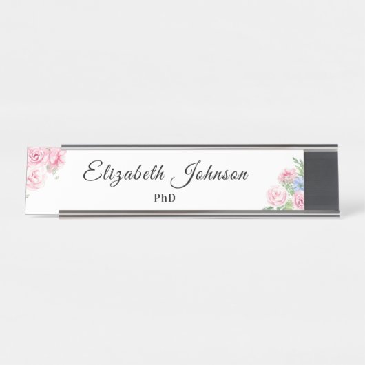 ピンク色のかわいい花/フローラ博士が任意のタイトルを卒業 デスクネームプレート (正面)