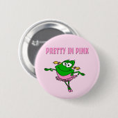 ピンク色のかわいらしバレエカエル 缶バッジ (正面&裏面)
