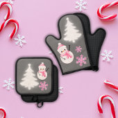 ピンク色のかわいらしメリークリスマス | 鍋つかみ&鍋敷きセット