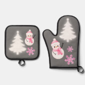 ピンク色のかわいらしメリークリスマス | 鍋つかみ&鍋敷きセット (正面)