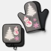 ピンク色のかわいらしメリークリスマス | 鍋つかみ&鍋敷きセット (正面/裏面)