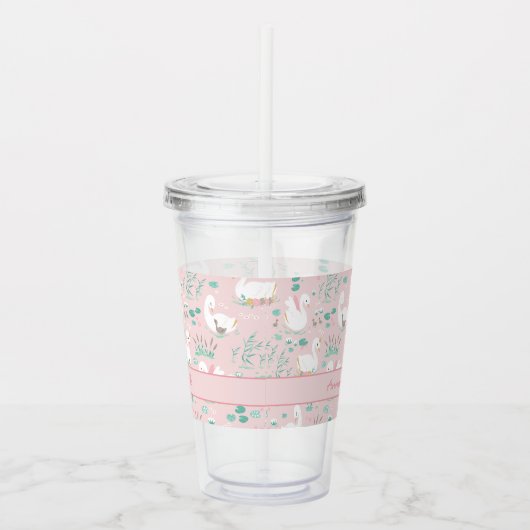 ピンク色のかわいガーリーい白鳥のフローラエレガント美しさ アクリルタンブラー (右)