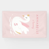 ピンク色のかわいガーリーい白鳥の優雅な誕生日パーティー 横断幕 (横)