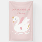 ピンク色のかわいガーリーい白鳥の優雅な誕生日パーティー 横断幕 (縦)