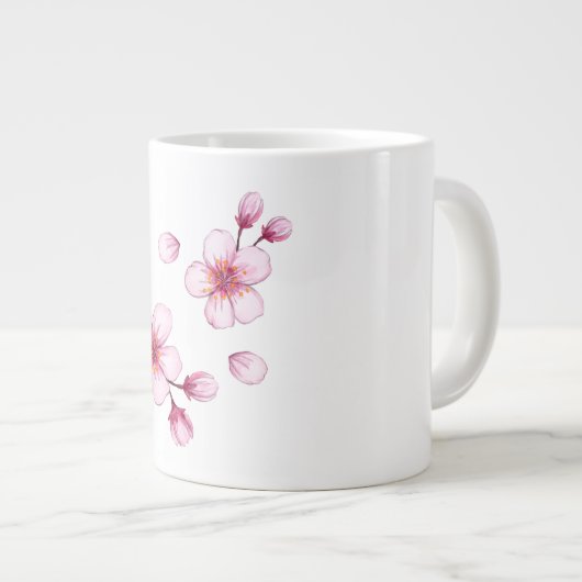 ピンク色のさくらんぼ花の模様 ジャンボコーヒーマグカップ (正面右)
