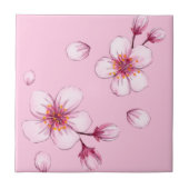 ピンク色のさくらんぼ花の模様 タイル (正面)
