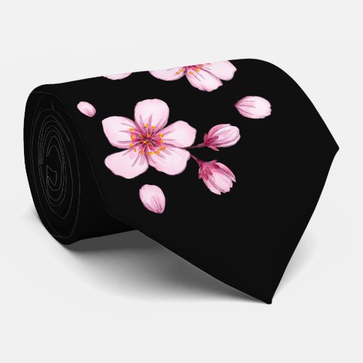 ピンク色のさくらんぼ花の模様 ネクタイ (ロール)