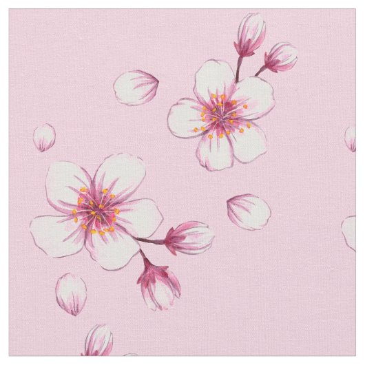 ピンク色のさくらんぼ花の模様 ファブリック (クローズアップ)
