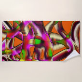 ピンク色のねじれた切り出しと切り傷 ビーチタオル (正面)