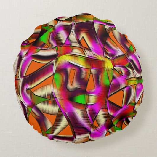 ピンク色のねじれた切り出しと切り傷 ラウンドクッション (裏面)