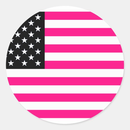 ピンク色のアメリカ国旗 ラウンドシール (正面)