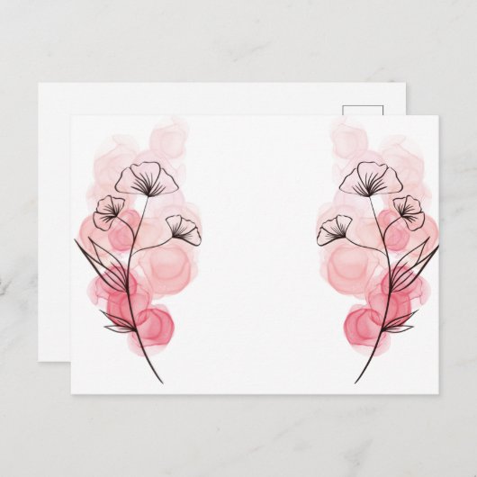 ピンク色のアルコールインクの花 インビテーションポストカード (正面/裏面)