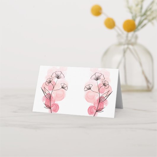 ピンク色のアルコールインクの花 プレイスカード (正面)