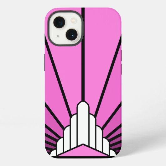 ピンク色のアールデコの太陽 iPhoneケース (裏面)