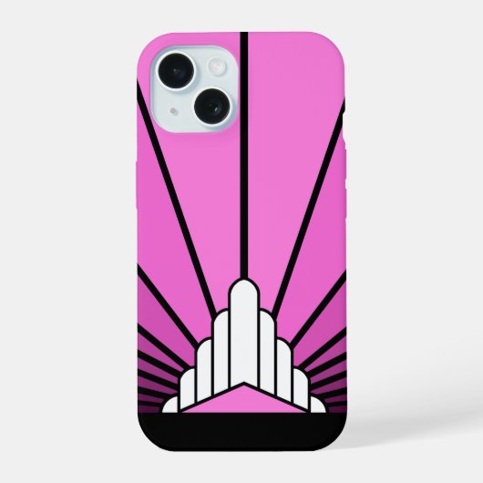 ピンク色のアールデコの太陽 iPhone 15ケース (裏面)