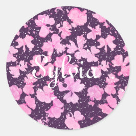 ピンク色のア絵を描クリルフラワー花びら ラウンドシール