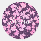 ピンク色のア絵を描クリルフラワー花びら ラウンドシール (正面)