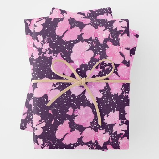 ピンク色のア絵を描クリルフラワー花びら ラッピングペーパーシート (インサイチュ)