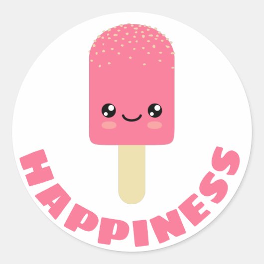 ピンク色のイチゴ粉ポップ・アートの氷 ラウンドシール (正面)