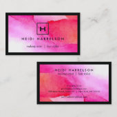 ピンク色のイニシャルとはっきりしたボックスロゴ 名刺 (正面/裏面)