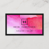 ピンク色のイニシャルとはっきりしたボックスロゴ 名刺 (正面)