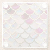 ピンク色のオパール虹色の人魚はかりで測 ガラスコースター (裏面)